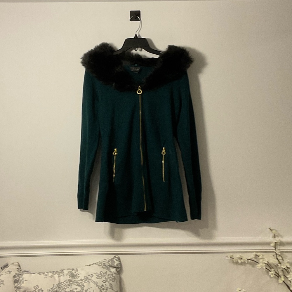 Belldini Green Jacket with Black Fur Trim